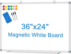White Board Dry Erase Whiteboard for Wall 36" x 24" Aluminum Presentation Magnetic Whiteboards with Long Pen Tray, 12 Magnets, 3 Markers & 1 Eraser