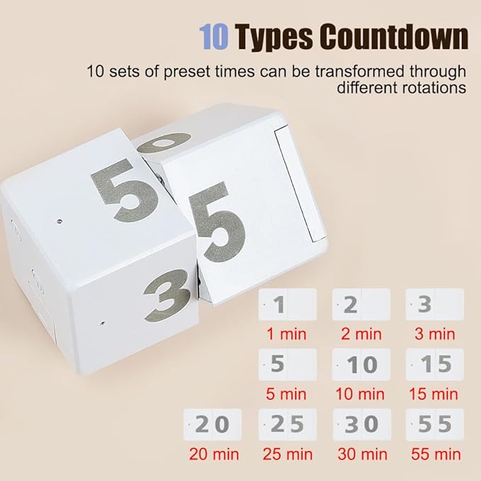 Pomodoro Timer Cube, Desk Productivity Time Management Tool with 10 Timer Presets, Adjustable Volume Small Pomodoro Cube for Task Work Cooking Kitchen
