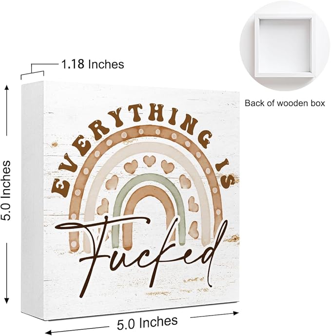 Office Wooden Block Sign Everything Is Mess 5x5x1 INCH Sign, Dark Humor Decor, Funny Desk Gift For Adults