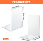 16 Pcs Clear Acrylic Bookends for Shelves, Heavy Duty L-Shaped Book Ends for Books, Invisible Book Organizer & Holder for Office, Home, Library