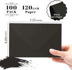 A7 Black Envelopes 100 Pack, Goefun V Flap Invitation Envelopes for 5x7 Greeting Cards, Graduation, Birthday, 5.25 x 7.25 in, 120GSM