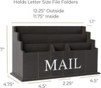 BLU MONACO Espresso Brown Wooden Mail Organizer | 3-Tier Rustic Desktop Mail Sorter for Kitchen Counter or Office | Wooden Letter Holder and Bill Storage Caddy | 12.5” x 4.5” x 7” Countertop Organizer
