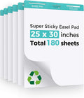 FAHKNS Sticky Easel Pad，Large 25x30 Inch Self-Adhesive Teacher'S Flip Chart Paper, Easel Pad with Dry Erase Surface for Classroom/Office, White, 30 Sheets/Pad, 6 Pads/Pack