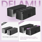 DELAMU 2 Pack Black Cable Management Box Cord Hider Box, Large Power Cord Organizer Box for Gaming Desk, Home, Office, Hide TV Wires, Router Box Hider, Floor Cord Covers, Baby & Pet Friendly