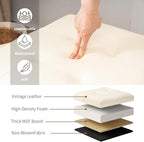 Asense 17 Inch Storage Ottoman Foot Rest,Square Faux Leather Foot Stool,Small Ottoman with Storage,Padded Seat for Entryway,Living Room,Bedroom,Couch,Under Desk,Beige