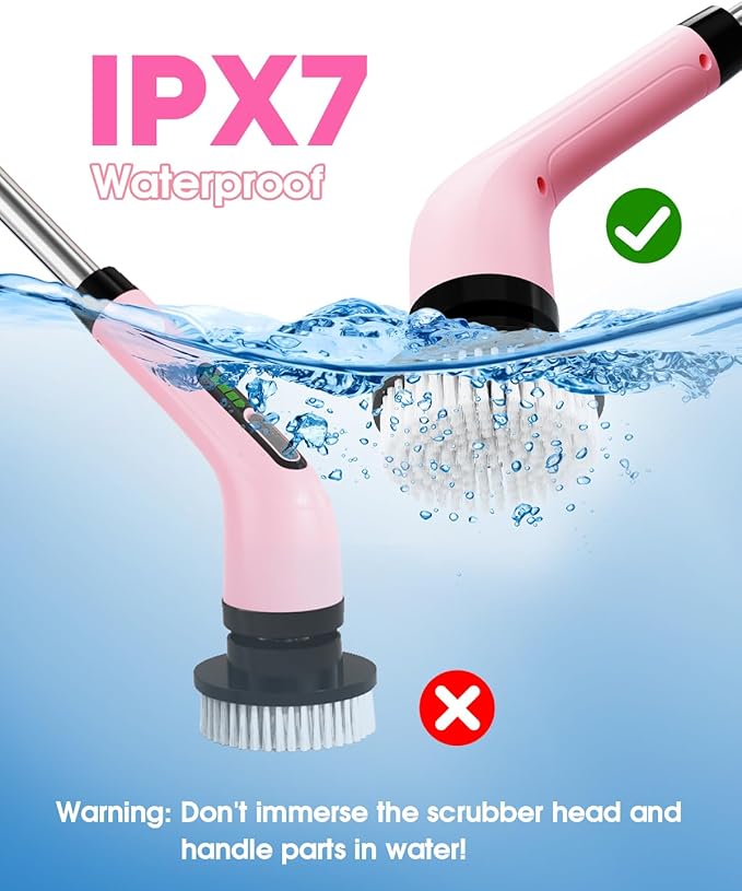 Highyes Electric Spin Scrubber for Cleaning Bathroom: Cordless Power Shower Scrubber - Electric Cleaning Brush for Tile Tub - Pink