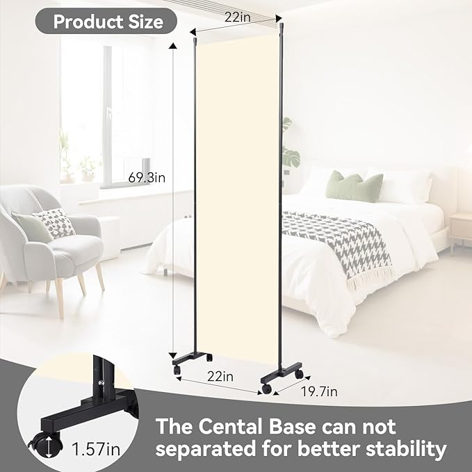 Room Divider(1 Panel-22in) Wall Divider for Room Separation, Portable Privacy Screens W/Wheels, Metal Frame Freestanding Room Separators 5.6FT Room Partitions and Dividers