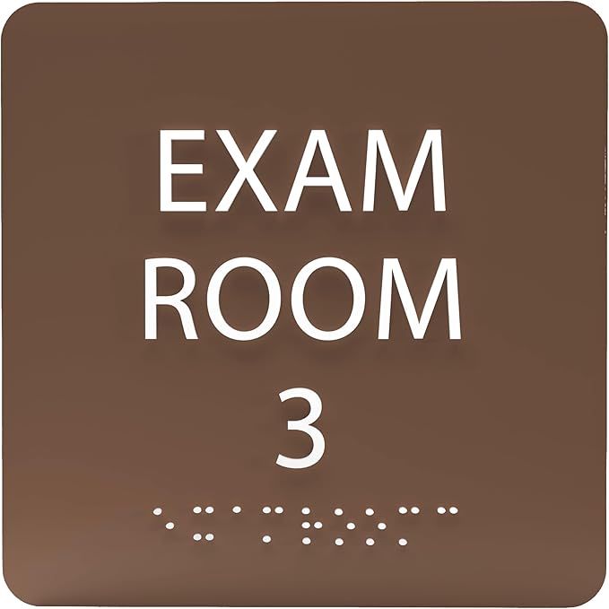 ADA CENTRAL SIGNS - 6" X6" Exam Room 3 Sign - ADA Compliant Tactile Graphics Grade 2 Braille Text Acrylic Wall Signs - Educational Institution Directional Assistance Test Center Door Sign for Schools