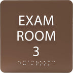 ADA CENTRAL SIGNS - 6" X6" Exam Room 3 Sign - ADA Compliant Tactile Graphics Grade 2 Braille Text Acrylic Wall Signs - Educational Institution Directional Assistance Test Center Door Sign for Schools