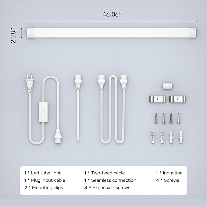 Modlicht Plug in Light Fixture, 4FT Linkable 5000K Plug-in Ceiling Lights for Shop Garage, LED Tube Light for Closet, Cabinet, Workbench, Kitchen, Office, Bathroom, Triproof, 36W