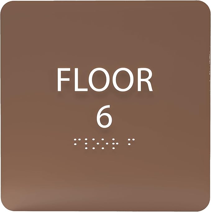 ADA CENTRAL SIGNS - 6" X6" Floor 6 Sign - ADA Compliant Tactile Graphics Grade 2 Braille Text Acrylic Wall Signs - Directional Assistance, Floor Number Safety Sign for Office, school Hospital, Apartment