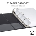 Samsill 3 Inch 3 Ring Binder, Made in USA, Economy Round Ring, Clear View Cover, 550 Sheet Capacity - for School, Home, Office - Charcoal Black