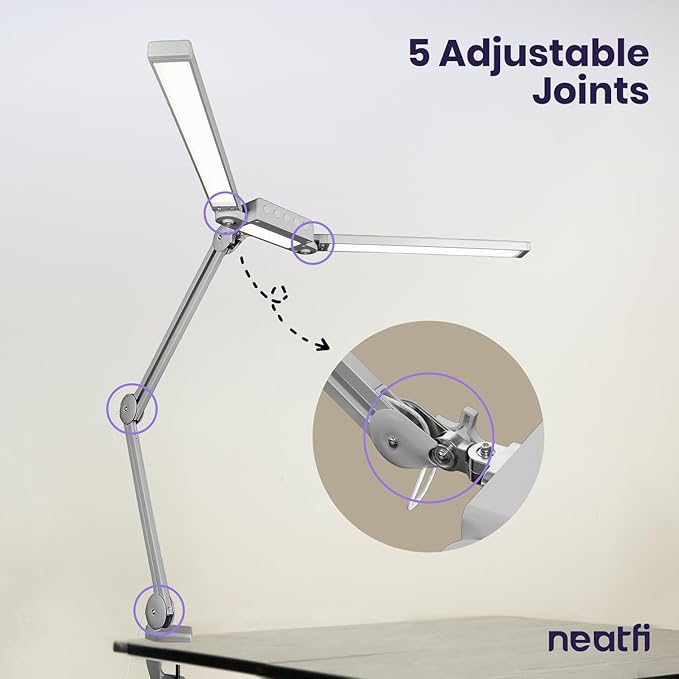 Neatfi LED Desk Lamp, Dimmable Desk Light with 360 SMD LEDs, 30W, CRI 95, Adjustable Color Temperature, Task Lamp for Home, Office, and Workbench (CCT, Silver, 41 Inches)