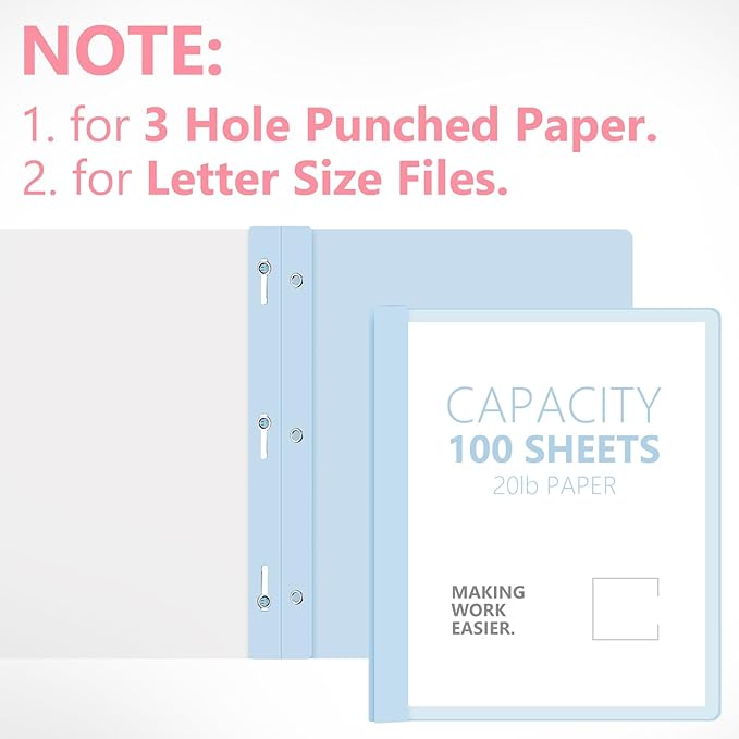 Feifeiya 48 Pack Plastic Report Covers with 3 Prongs Presentation Folders Bulk, 100 Sheet Capacity, Clear Front Report Covers for Presentation Document Paper School Office Supplies (Fresh Colors)