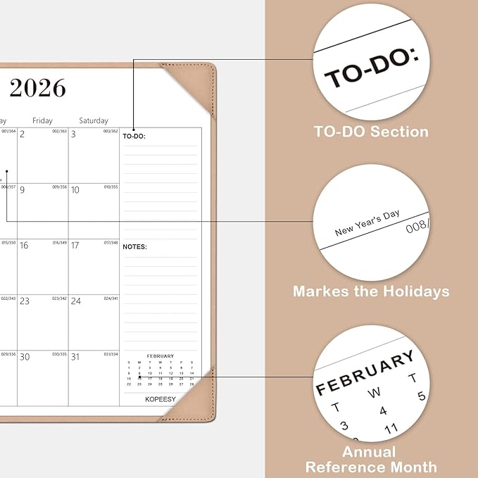 Desk Calendar 2026, January 2026 to June 2027, 18 Monthly Large Calendar 2026, 22" x 17" New Year Desktop Pad Calendar for Planning and Organizing In Your Family, School or Office - Apricot