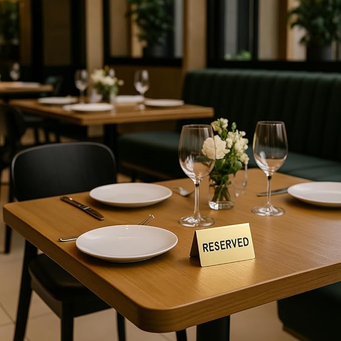 Stainless Steel Reserved Table Sign, Set of 6, 2.36 x 3.94 Inch Tent-Style Signs, Brushed Gold Metal, Durable and Easy to Read for Restaurants, Cafes, Hotels, Weddings, and Events (Gold)