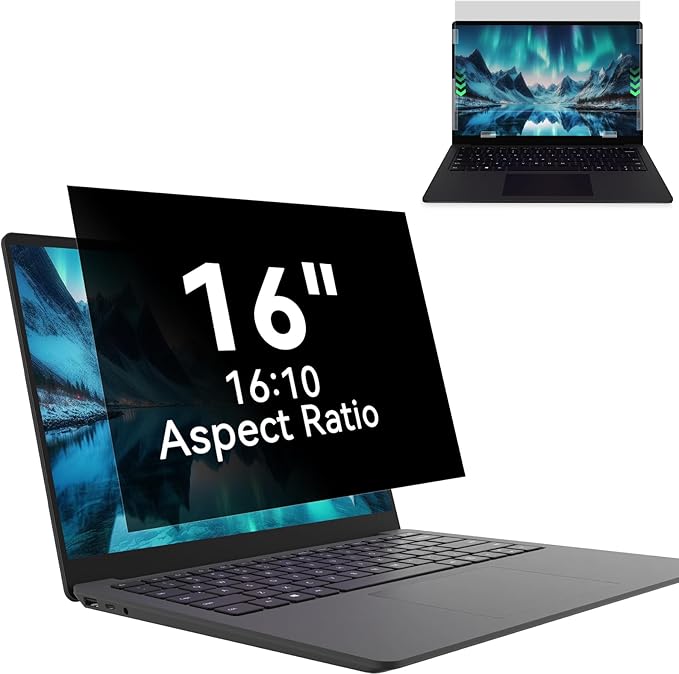 Laptop Privacy Screen 16 Inch, Laptop Screen Privacy Shield 16:10 Aspect Ratio Anti-Glare Blue Light Computer Monitor Protector,Removable 16in Filter for Lenovo HP Dell Acer Asus Thinkpad Envy Xps