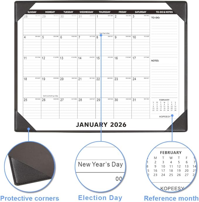 Large Desk Calendar 2026 with Desktop Mat, KOPEESY 22" x 17" Desktop Calendar, 18 Mouths From January 2026 to June 2027, Office Supplies Desk Blotter Calendar for Home School and Office