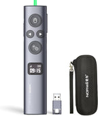Norwii N95s BLE Presentation Clicker with Digital Pointer for PowerPoint Presentation on TV Screen and Projection Screen, Wireless Presenter Remote with Countdown Timer (Green Light-USB-AC)