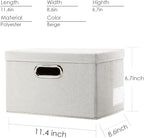 PRANDOM Storage Bins with Lids [3-Pack] Linen Fabric Foldable Storage Boxes Organizer Containers Baskets Cube with Cover for Bedroom Closet Office Beige（11.4X8.6X6.7