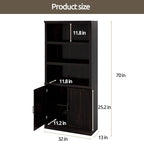 Bevfint 70 Inch Tall Bookcase with Doors, Library Office Bookshelf with Adjustable Shelves, Floor Standing Book Cabinet Shelves for Living Room Bedroom with Anti Tipping Kit, Dark Cherry Finish