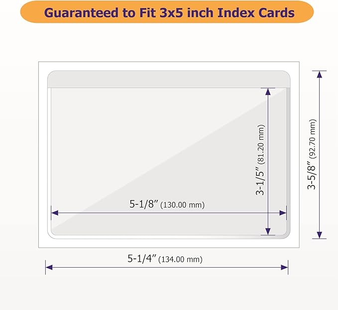Clear Adhesive 3" x 5" Index Card Pockets With Top Open Loading, 50 Pack, Plastic Labels Holders for Storage Bins and Library, Ideal for Organizing and Protecting Your Cards