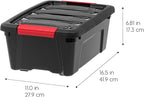 IRIS USA 13 QT Plastic Storage Box with Lid and Latches - 6 Pack - BPA-Free, Garage Organizing Solution, Durable Nestable Stackable Containers, Secure Pull Handle - Black