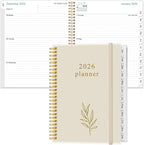 2026 Planner - Planner 2026 from January 2026 to December 2026 with 12 Monthly Tabs, Flexible Cover, Inner Pocket, 8.5" x 11", Beige