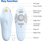 QUI Presentation Clicker Wireless Presenter Remote Clicker for PowerPoint Presentation Remote, PowerPoint Slide Advancer for Mac/Windows/Linux, Google Slide/PPT/Keynote, USB A&C, Blue