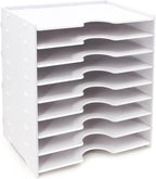 SONGWAY File Organizer for Desk - 9 Tier Wide Document Holder, Letter Mail Tray Storage Rack, File Sorter Organizer, Paper Storage Holder, Desktop Organizer for Home Office School, White