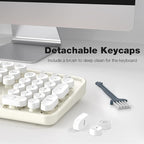 MOFII Wireless Keyboard and Mouse Combo, Computer Full Size 2.4G Plug and Play Wireless Typewriter Retro Round Keyboard and Mouse Set for Windows, Computer, Desktop, PC, Notebook - (Off White)