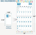 CRANBURY Large Print Wall Calendar 2026, 12x23" Open, 12 Months Seasonal Designs, Use Jan to Dec 2026, Big Numbers, Big Grid, Low Vision Calendar, Non-Glossy Paper for Easy Writing, Includes Planner Stickers