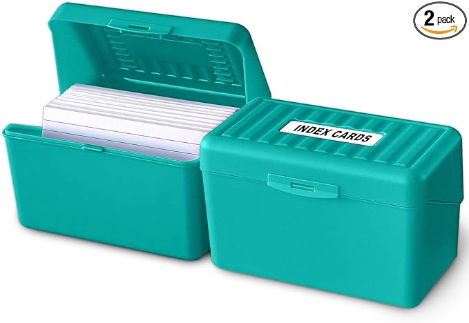 Olivo Index Card Holder Box 3x5 Flash Note Card Holder Storage File Box Organizer Case for 3"x5" Cards, Teal 2 Pack