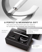 novium Hoverpen Future - Luxury Fountain Pen, Schmidt Nib (Fine), Converter, Extra Refill, Futuristic Aesthetic, Aerospace Metal, Best Pen Gift Set for Men & Women (Frost Silver)