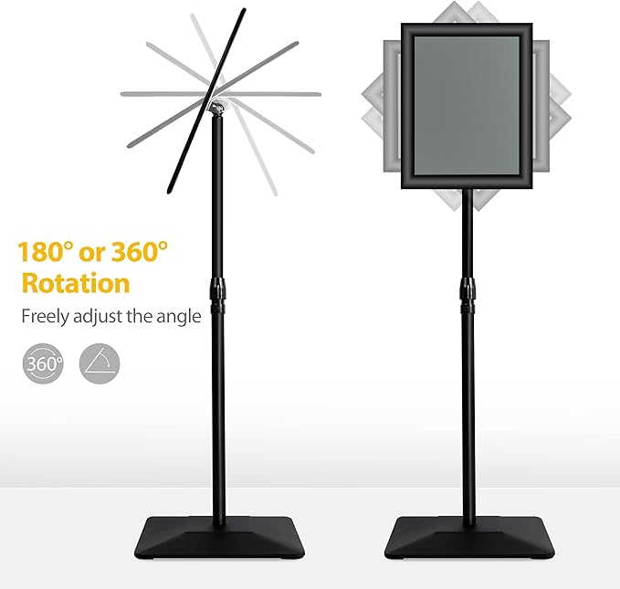 VAIIGO 3 Packs Heavy Duty Pedestal Poster Sign Stand, 8.5"x11" Adjustable Floor Standing Sign Holder with 6.6Lbs Solid Steel Base for Vertical and Horizontal View Sign Displayed Stands, Black