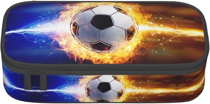 SNAPMADE Boys Pencil Case with Soccer Ball Printed, Cool Portable Pen Bag Pouch with Zipper for Teens Stationery Supplies, Sports Style Pencil Box Cosmetic Bag for Sports Women and Girls
