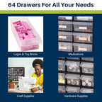 Akro-Mils 64-Drawer Plastic Storage Cabinet, 20-Inch W x 6-Inch D x 16-Inch H | Black | Model 10164 | Garage Organization