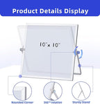 MXG 10x10 Inch Magnetic Dry Erase Board, Double Sided Small Whiteboard with Stand, 360° Rotatable & Adjustable, Includes Markers, Eraser & Magnets, for Office, Home, Fridge, Wall