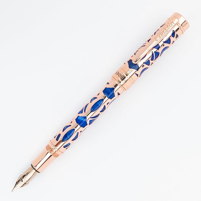 Conklin Endura Deco Crest Fountain Pen in Blue, Medium Nib, Premium Writing Instrument