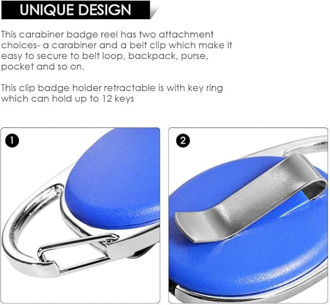 Retractable Badge Holder with Carabiner Reel Clip and Key Ring for ID Card Key Keychain Holders Blue 10 Pieces