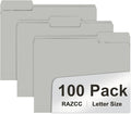 File Folder, RAZCC 100 Pack 1/3 Cut Tab File Folders Letter Size, Grey, Folders with Tab, Great for Organizing and Easy File Storage