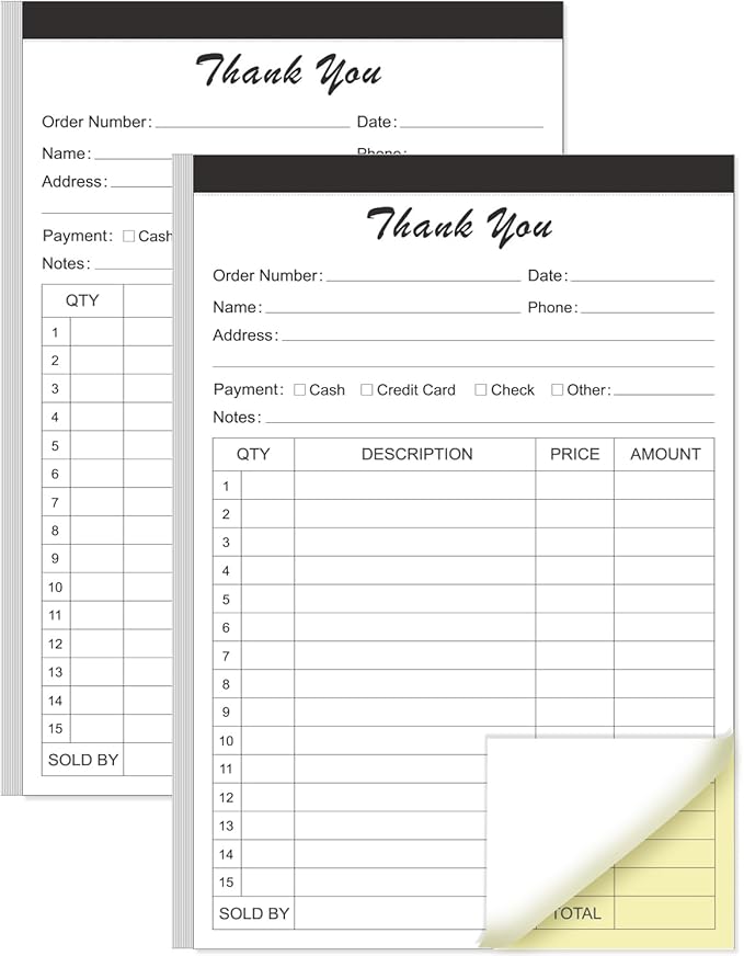 (2-Pack) Thank You Receipt Book - 5.5" x 8.5" Cardboard 2-Part Carbonless Sales Invoice Book, 100 Sheets Invoice Pad with Cardboard for Small Business