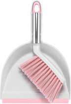 NACENA Mini Broom and Dustpan Set, Small Dust Pan and Brush Set with Handle Dustpan Teeth for Cleaning Hair Suitable for Office Desks Drawers Sofas Outdoor Camping, Pink