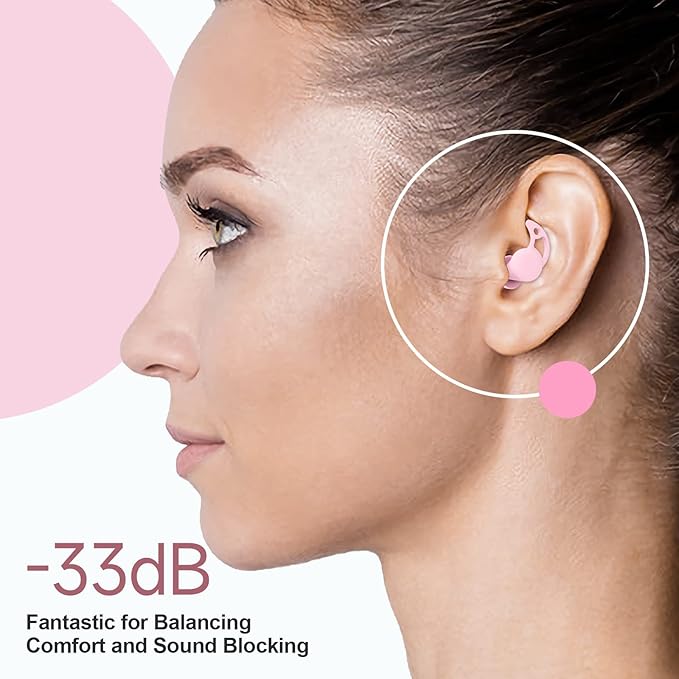 VANLON Ear Plugs for Noise Reduction, Reusable Sleeping Ear Plugs, 2Pairs Super Soft Fit Silicone Earplugs for Concerts, Sleep Snoring, Work, 33dB Noise Reduction Ear Plugs for Sound Blocking (Pink)