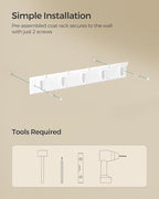 SONGMICS Wall-Mounted Coat Rack, Hook Rack, 5 Dual Metal Hooks, for Coats, Bags, Keys, in The Entryway, Bedroom, Living Room, White ULHR235W01