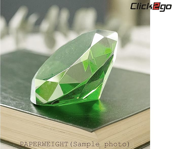 click2go 2” / 60 mm Diamond Shaped Glass Crystal Paperweight – Home Office Decor & Valentine's Day Gift Wedding Favors Centerpieces Decoration with Gift Box (Light Green)