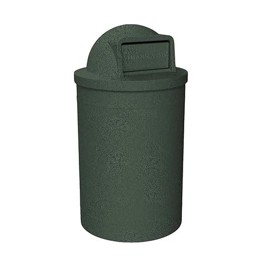 Campus Collection 55 Gallon Round Heavy-Duty Plastic Commercial Outdoor or Indor Trash Can with Push Open Dome Lid and Internal Liner | Great for Schools and Businesses - Green Granite