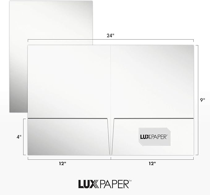 LUXPaper 9" x 12" Presentation Folders | Two Pocket | White Gloss | 14pt. Cover | 25 Qty