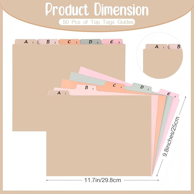 Noveread 1 Set 25 Alphabet File Dividers A-Z Top Tab Letter Size 1/5 Cut Tab Positions Alphabetical Number File Folder Organizer Guides Cabinet and Desk Dividers for School Office Home(Classic)