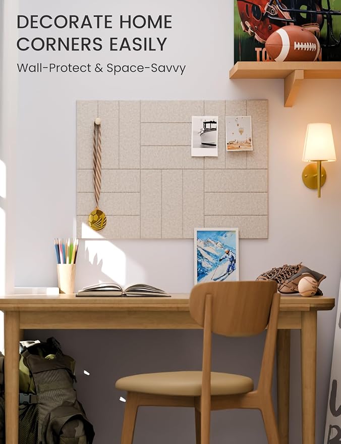 Fluxynara Felt Bulletin Board Tiles -28"x18" with 40 Adhesive Tabs, Cork Board Alternative for Office Decor, Push Pin Board Wall Organizer 6-Pack (Oatmeal)